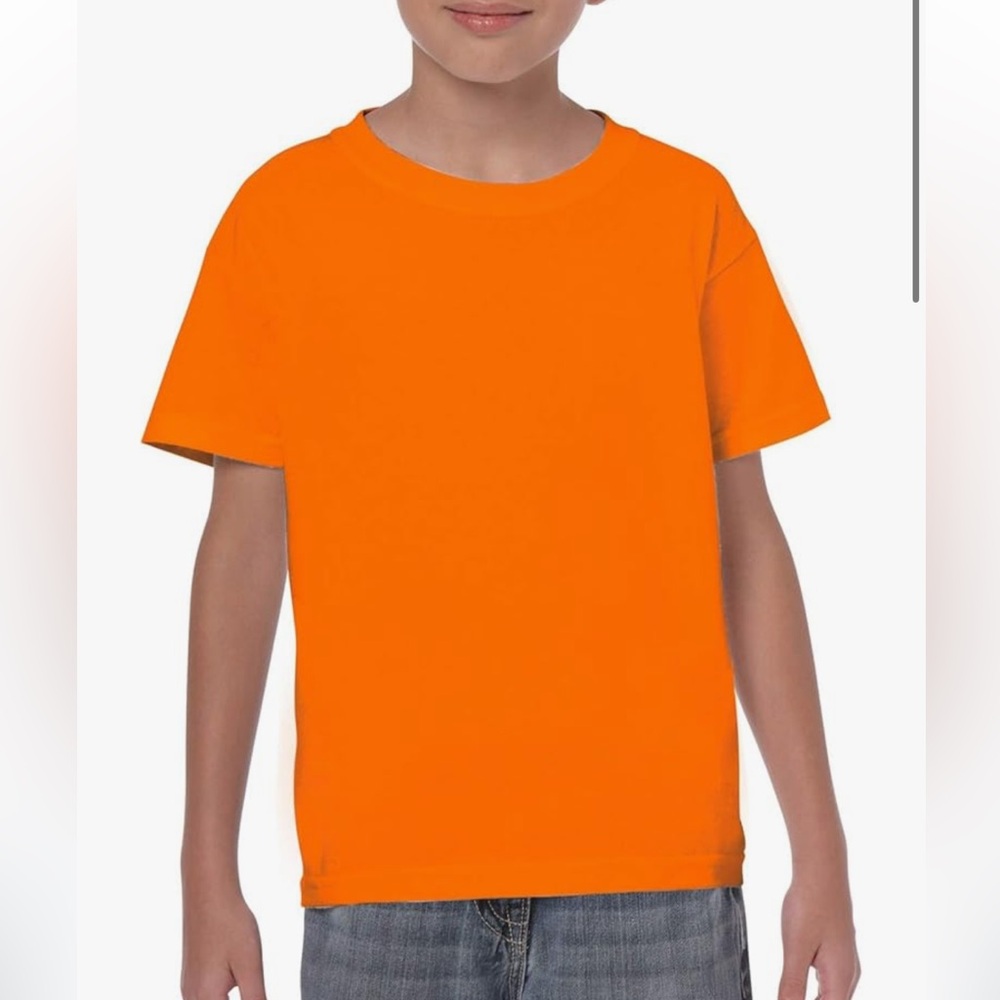 ☀️ 3/$15 Gildan Youth Heavy Cotton Blend Crewneck T-Shirt Safety Orange Neon